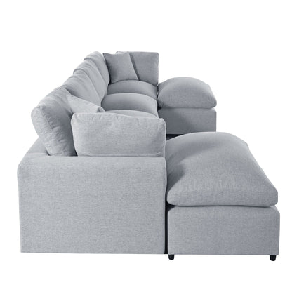 Modern Modular U-Shaped Sectional Sofa with Removable Ottoman and Pillows for Living Room