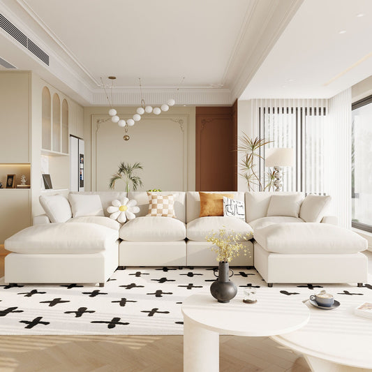 Modern Modular U-Shaped Sectional Sofa with Removable Ottoman and Pillows for Living Room