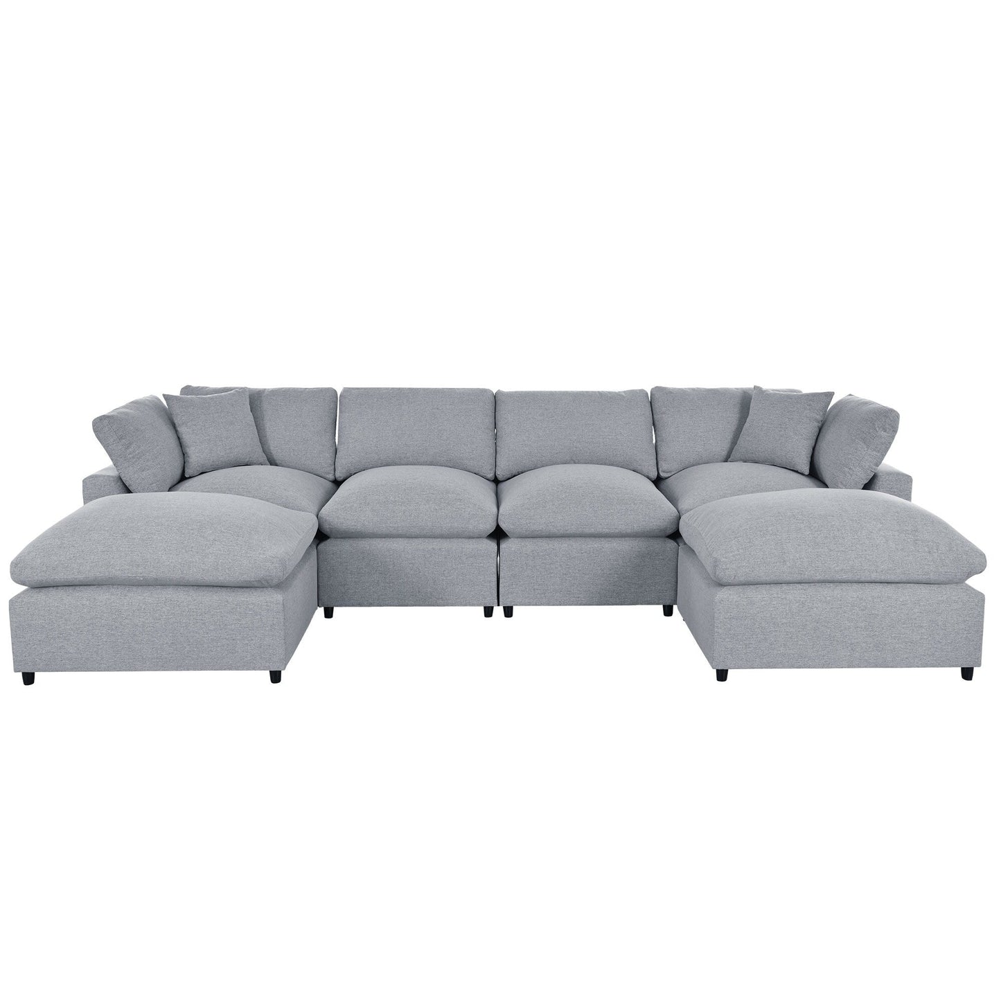 Modern Modular U-Shaped Sectional Sofa with Removable Ottoman and Pillows for Living Room