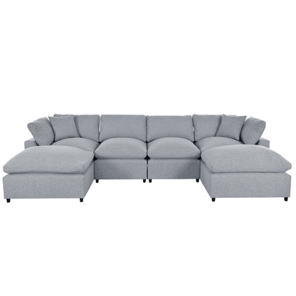 Modern Modular U-Shaped Sectional Sofa with Removable Ottoman and Pillows for Living Room