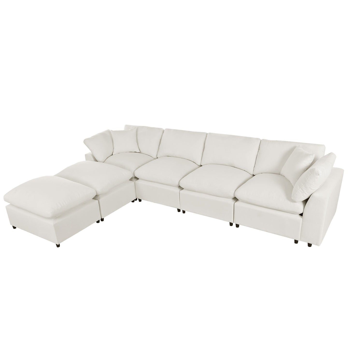 Modern Modular U-Shaped Sectional Sofa with Removable Ottoman and Pillows for Living Room