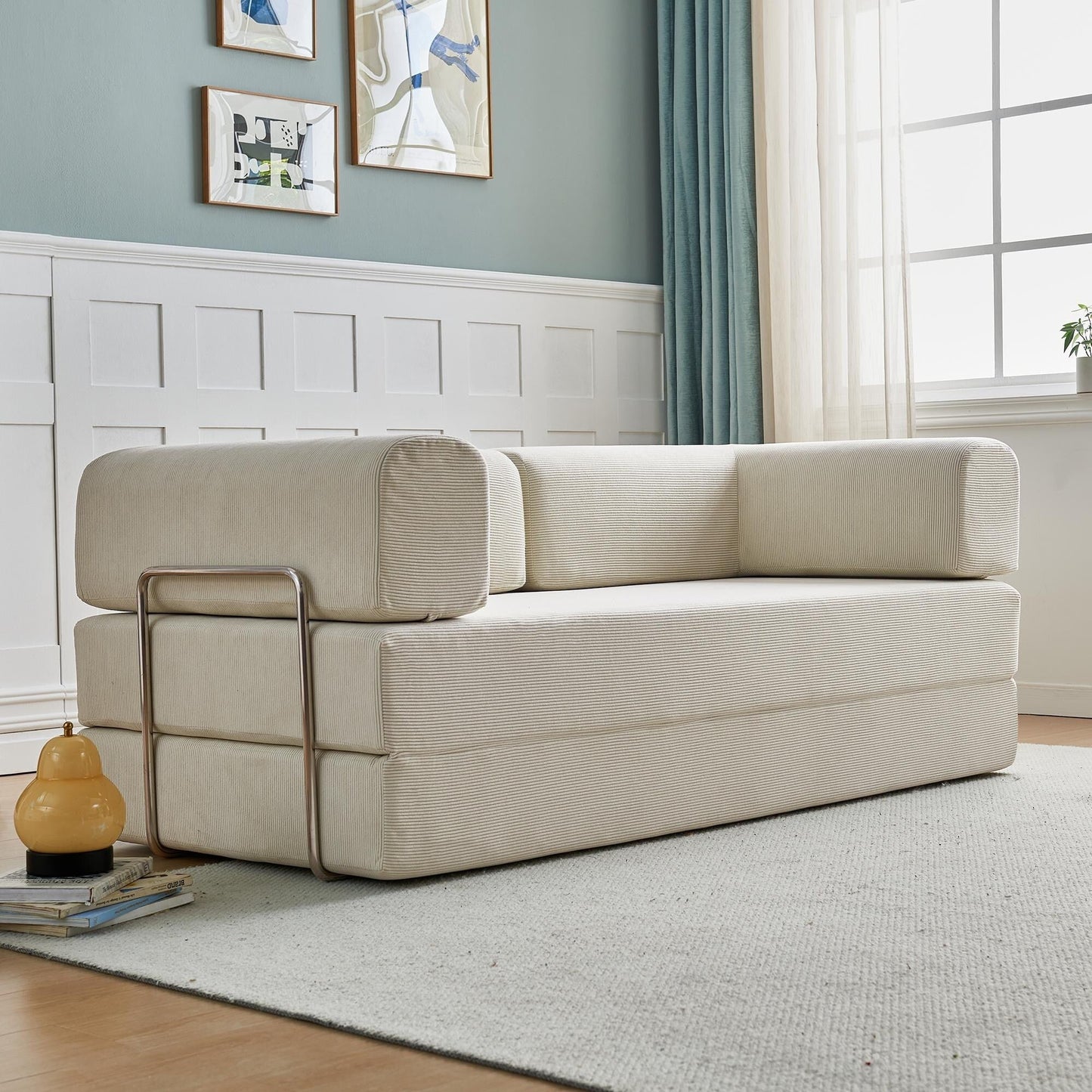 Modern Multi-Functional 3-Seater Corduroy Sofa Bed with Versatile Layouts,Ergonomic Design