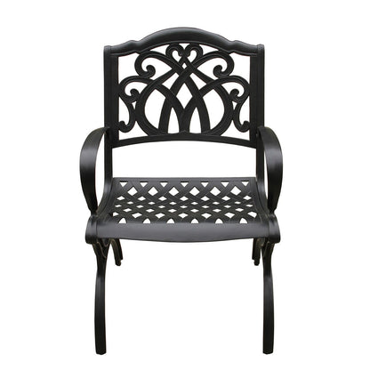 Modern Ornate Outdoor Mesh Aluminum 59-in Large Round Patio Dining Set with Lazy Susan and Six Chairs - N/A