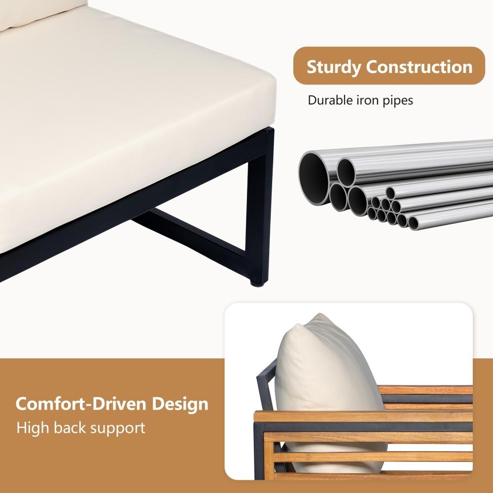 Modern Outdoor 3-piece Acacia Wood and Metal Sofa Set for Patio