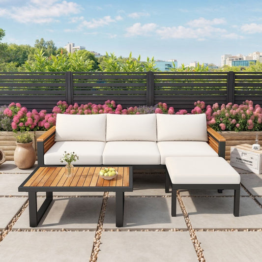 Modern Outdoor 3-piece Acacia Wood and Metal Sofa Set for Patio