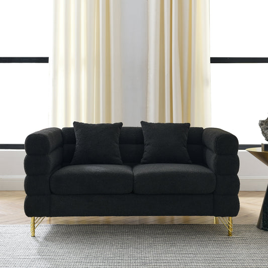 Modern Oversized 2 Seater Sectional Sofa Curved Loveseat with 2 Pillows and Gold Metal Legs for Living Room