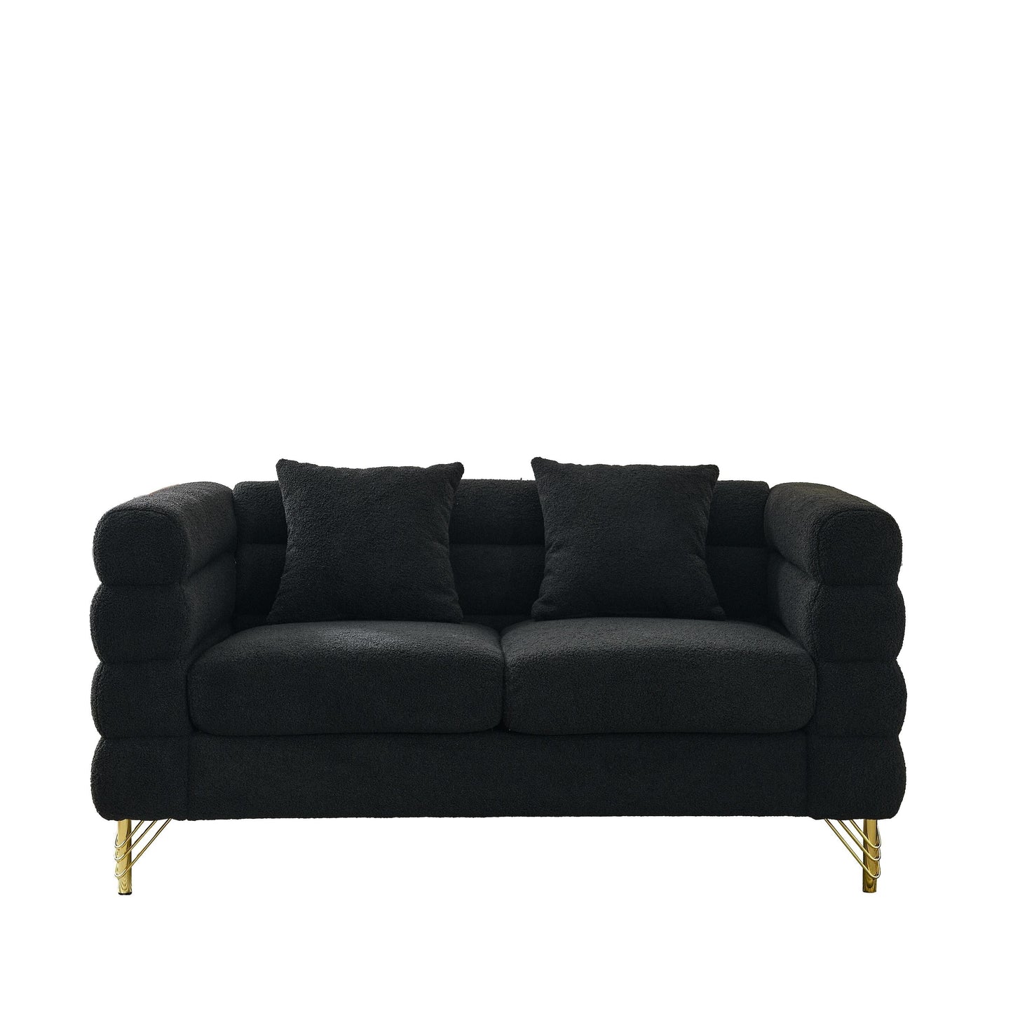 Modern Oversized 2 Seater Sectional Sofa Curved Loveseat with 2 Pillows and Gold Metal Legs for Living Room