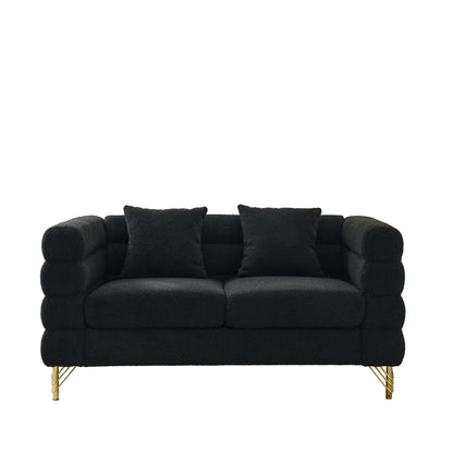 Modern Oversized 2 Seater Sectional Sofa Curved Loveseat with 2 Pillows and Gold Metal Legs for Living Room