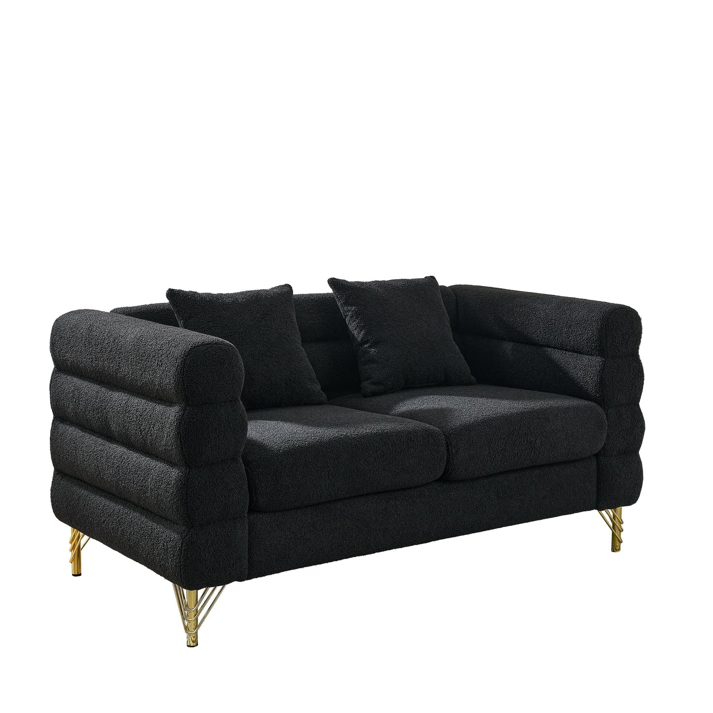 Modern Oversized 2 Seater Sectional Sofa Curved Loveseat with 2 Pillows and Gold Metal Legs for Living Room