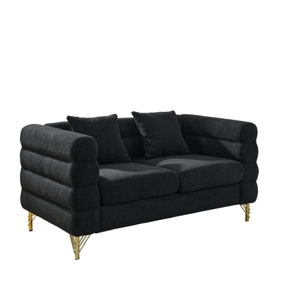 Modern Oversized 2 Seater Sectional Sofa Curved Loveseat with 2 Pillows and Gold Metal Legs for Living Room
