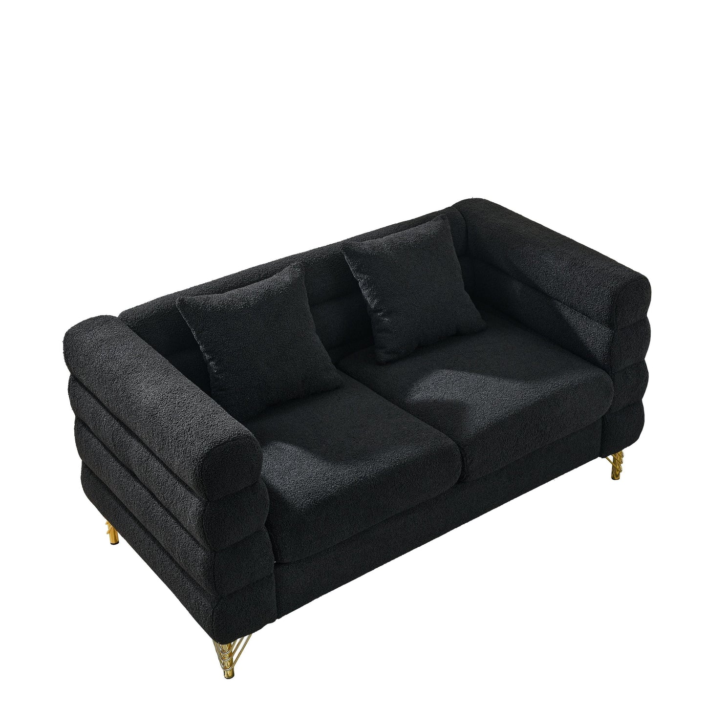 Modern Oversized 2 Seater Sectional Sofa Curved Loveseat with 2 Pillows and Gold Metal Legs for Living Room