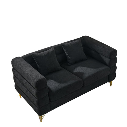 Modern Oversized 2 Seater Sectional Sofa Curved Loveseat with 2 Pillows and Gold Metal Legs for Living Room