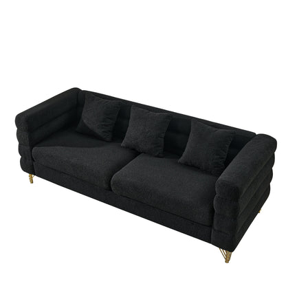 Modern Oversized 3-Seater Sectional Sofa with 3 Pillows and Gold Metal Legs for Living Room Bedroom