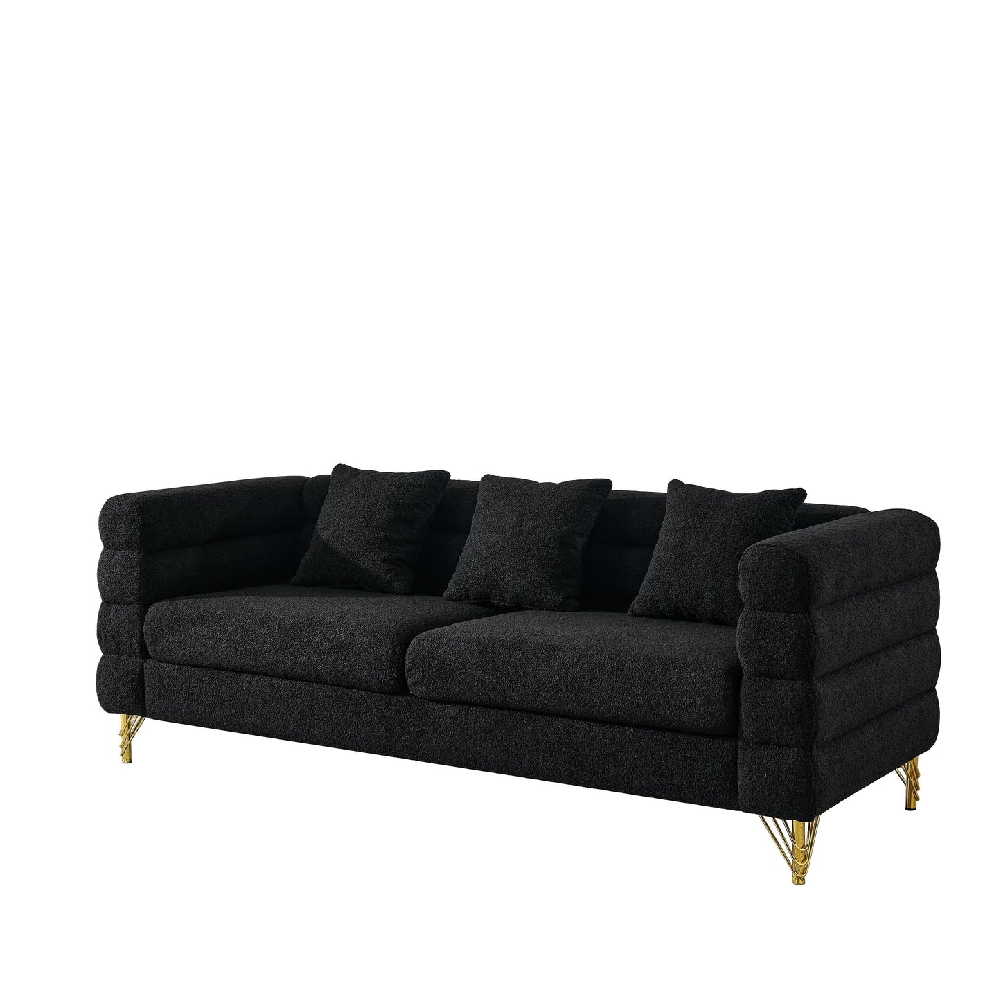 Modern Oversized 3-Seater Sectional Sofa with 3 Pillows and Gold Metal Legs for Living Room Bedroom