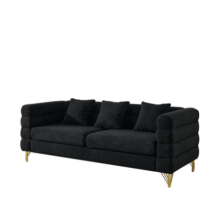 Modern Oversized 3-Seater Sectional Sofa with 3 Pillows and Gold Metal Legs for Living Room Bedroom