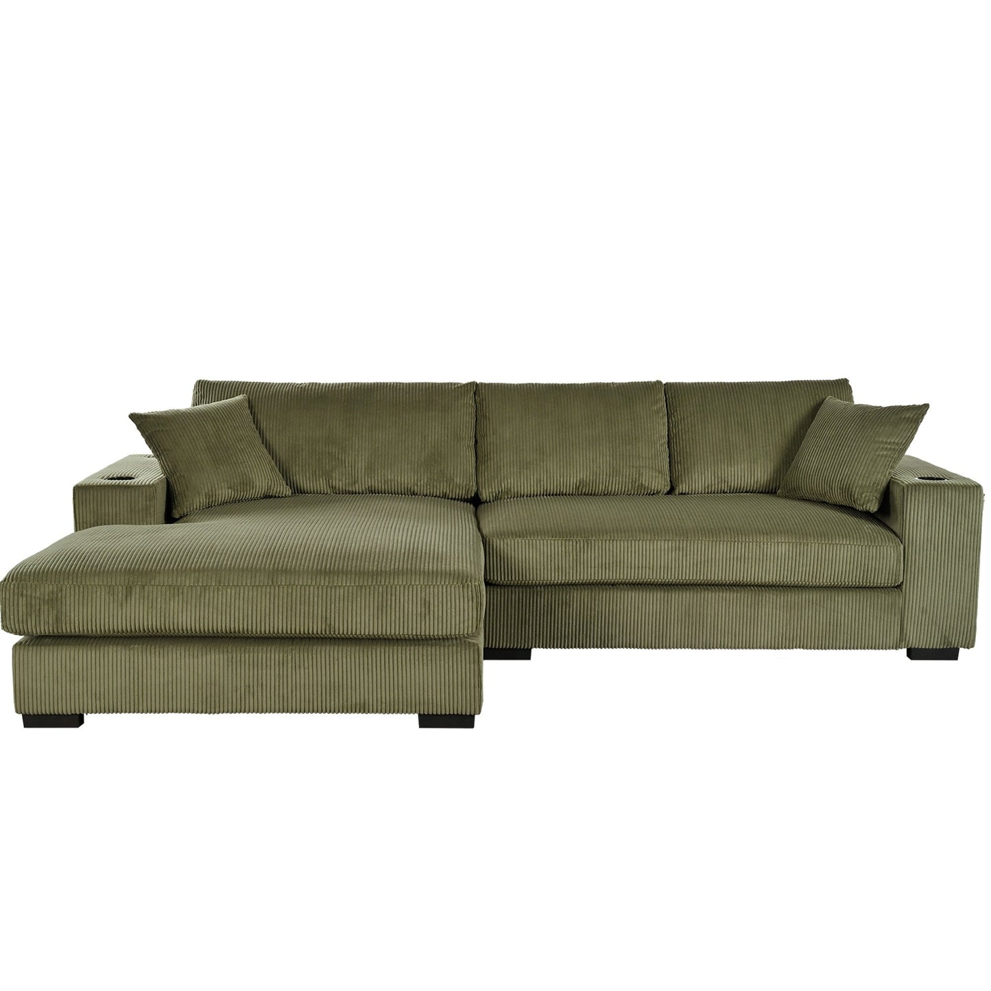 Modern Oversized 3-Seater Sectional Sofa with Cup Holders and USB Charging Ports, Thick Cushions for Living Room