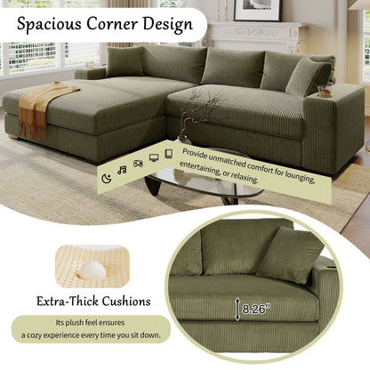 Modern Oversized 3-Seater Sectional Sofa with Cup Holders and USB Charging Ports, Thick Cushions for Living Room