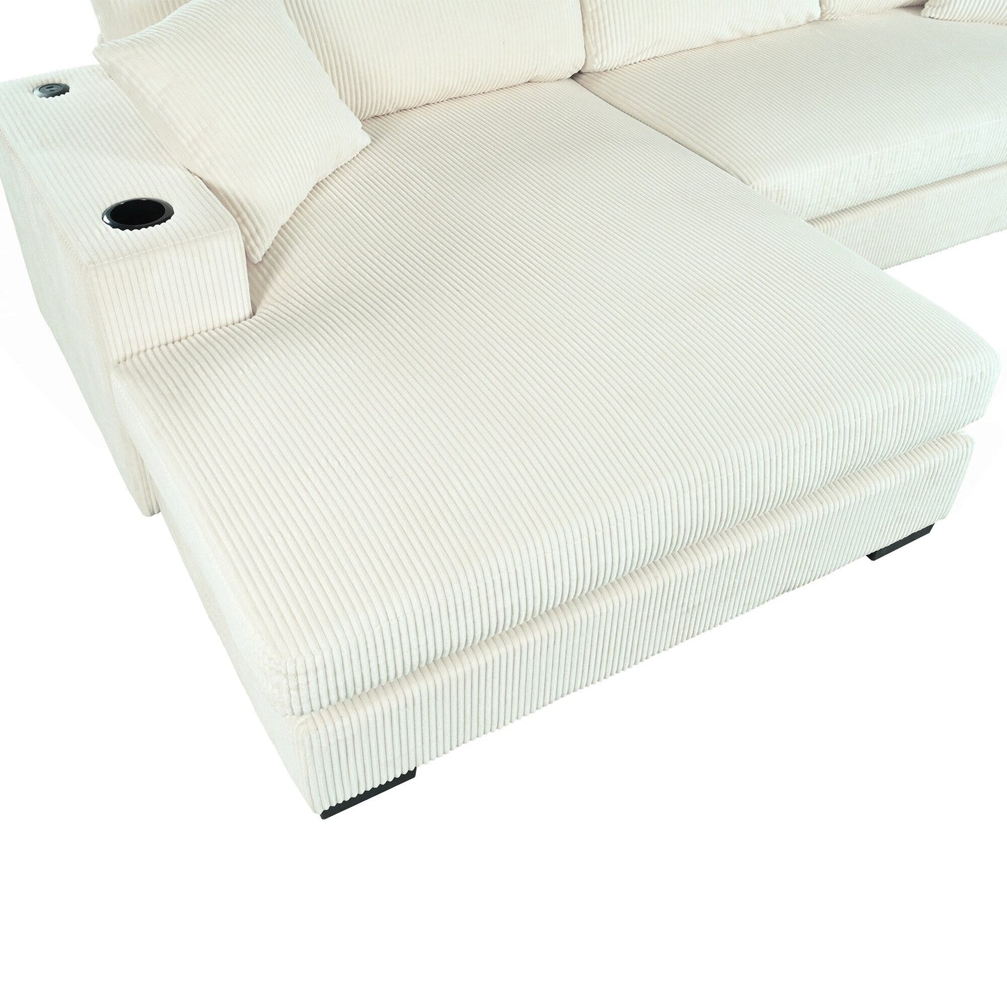Modern Oversized 3-Seater Sectional Sofa with Cup Holders and USB Charging Ports, Thick Cushions for Living Room