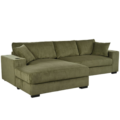 Modern Oversized 3-Seater Sectional Sofa with Cup Holders and USB Charging Ports, Thick Cushions for Living Room