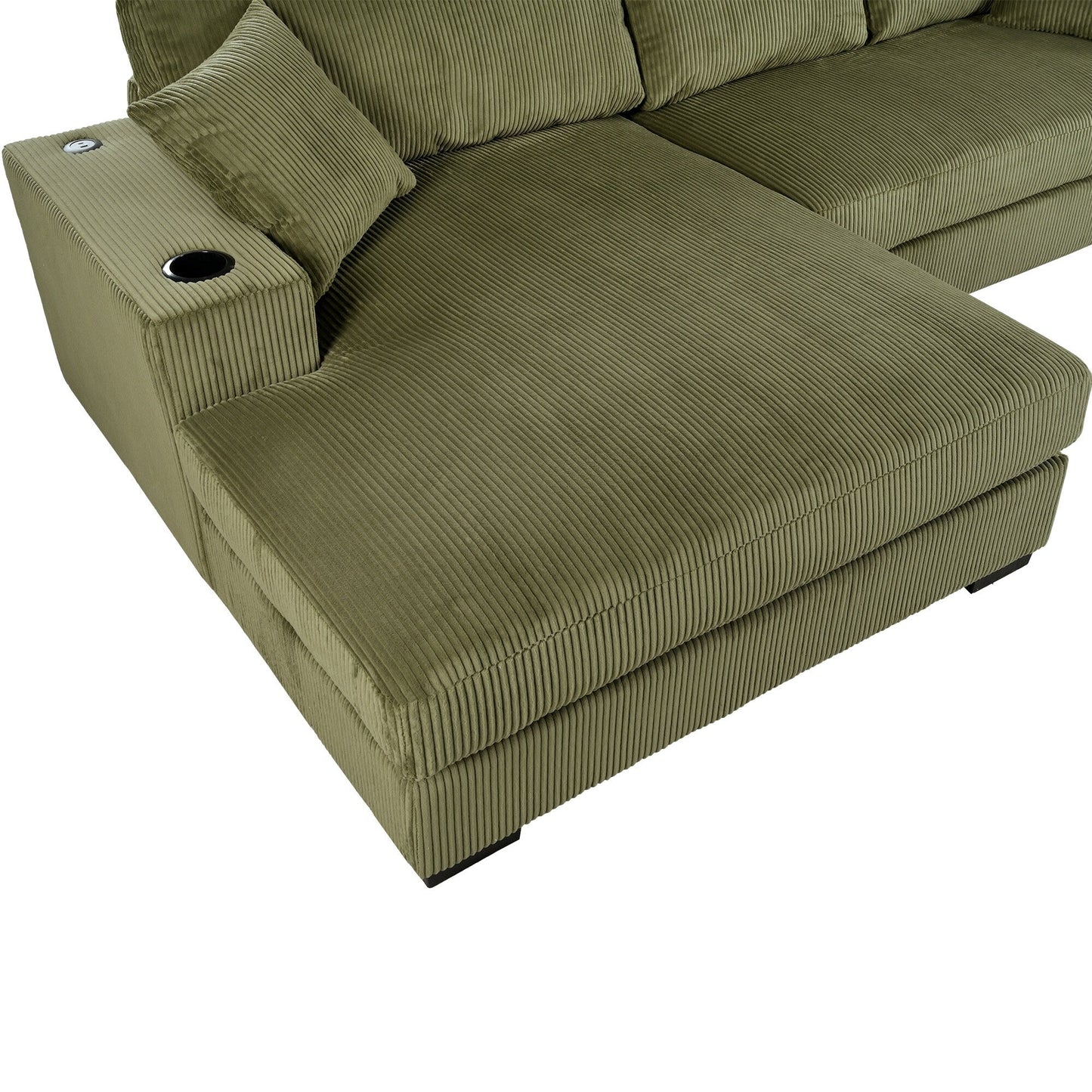 Modern Oversized 3-Seater Sectional Sofa with Cup Holders and USB Charging Ports, Thick Cushions for Living Room