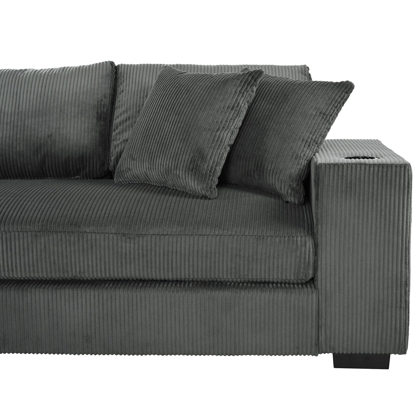 Modern Oversized 3-Seater Sectional Sofa with Cup Holders and USB Charging Ports, Thick Cushions for Living Room