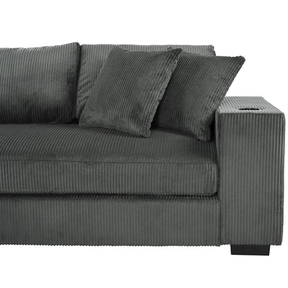 Modern Oversized 3-Seater Sectional Sofa with Cup Holders and USB Charging Ports, Thick Cushions for Living Room