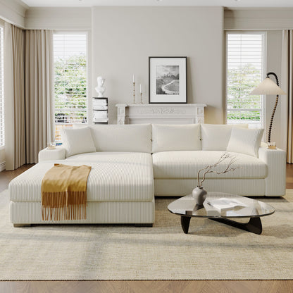 Modern Oversized 3-Seater Sectional Sofa with Cup Holders and USB Charging Ports, Thick Cushions for Living Room
