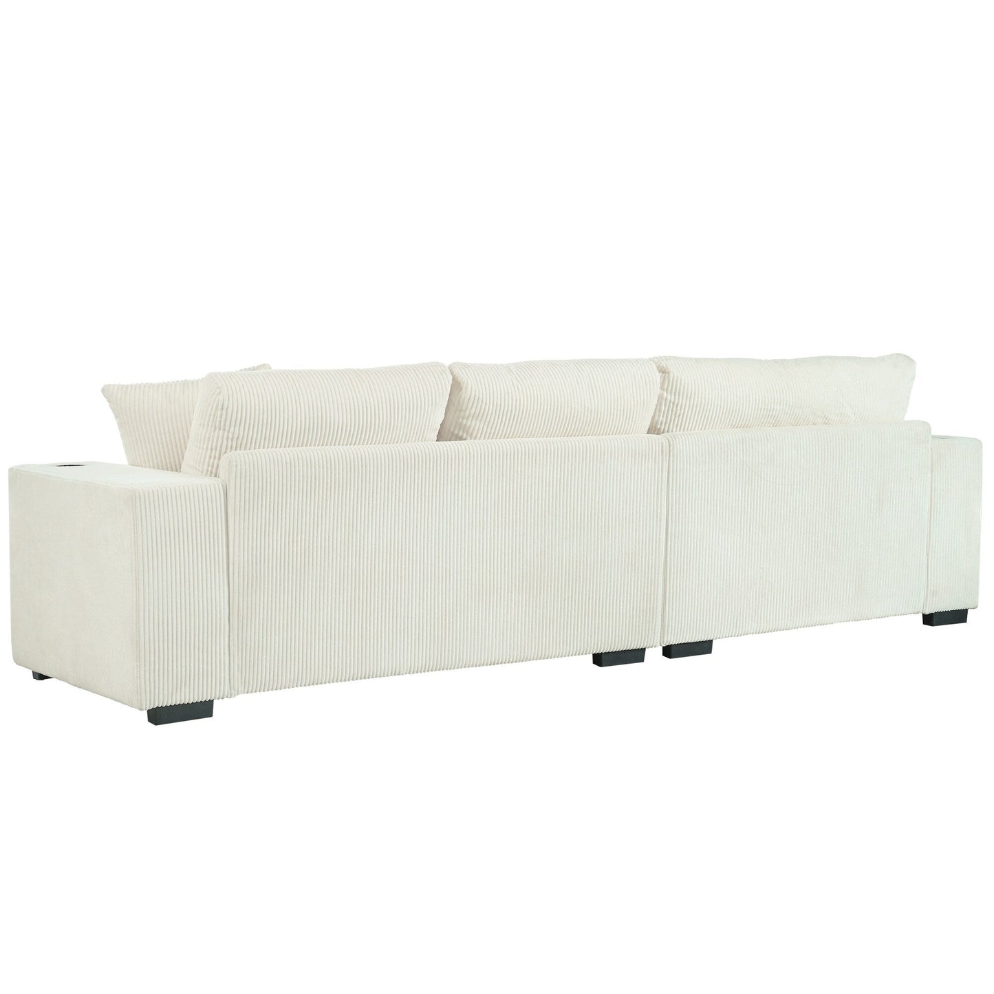 Modern Oversized 3-Seater Sectional Sofa with Cup Holders and USB Charging Ports, Thick Cushions for Living Room