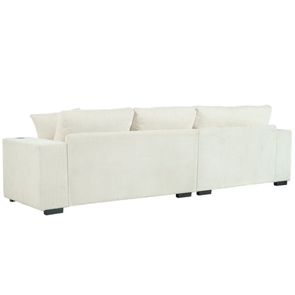 Modern Oversized 3-Seater Sectional Sofa with Cup Holders and USB Charging Ports, Thick Cushions for Living Room