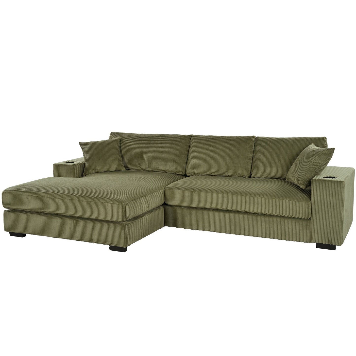 Modern Oversized 3-Seater Sectional Sofa with Cup Holders and USB Charging Ports, Thick Cushions for Living Room