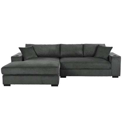 Modern Oversized 3-Seater Sectional Sofa with Cup Holders and USB Charging Ports, Thick Cushions for Living Room