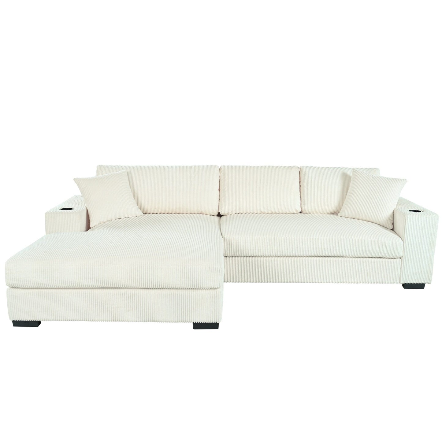 Modern Oversized 3-Seater Sectional Sofa with Cup Holders and USB Charging Ports, Thick Cushions for Living Room