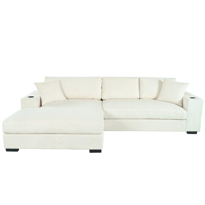 Modern Oversized 3-Seater Sectional Sofa with Cup Holders and USB Charging Ports, Thick Cushions for Living Room