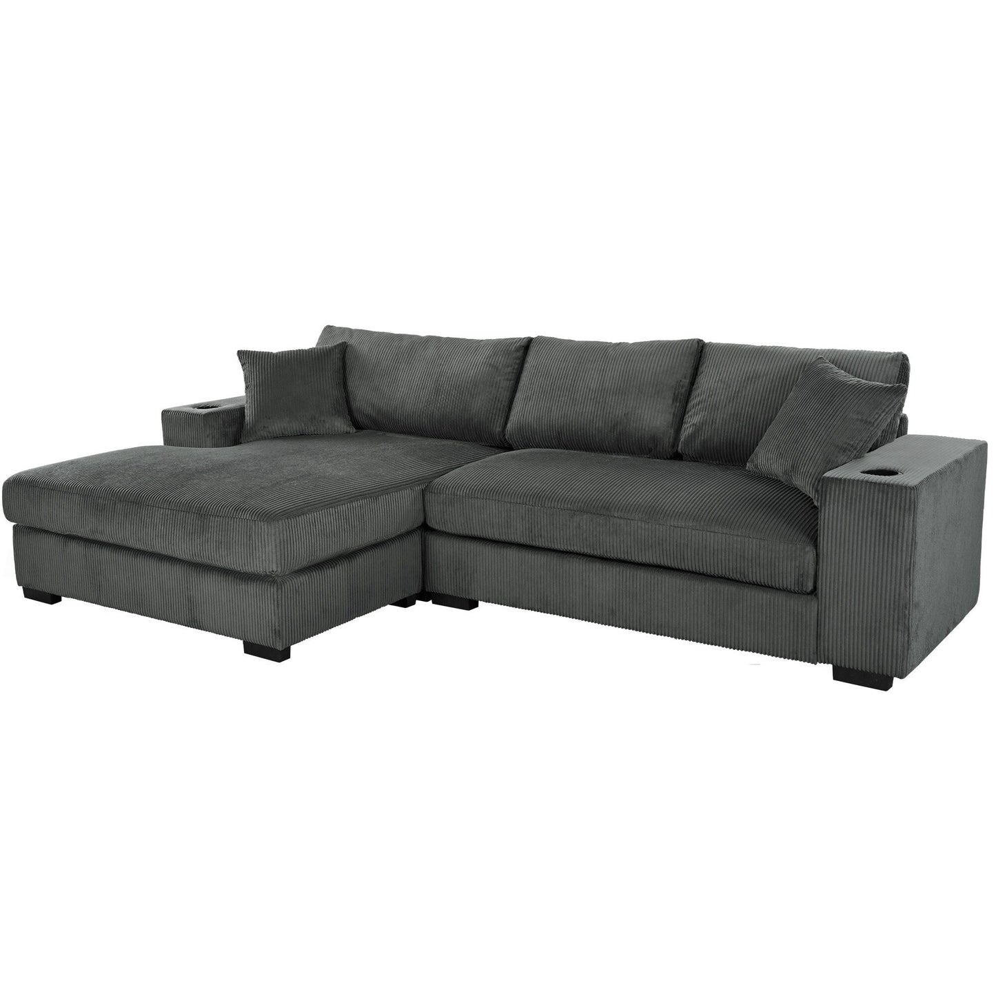 Modern Oversized 3-Seater Sectional Sofa with Cup Holders and USB Charging Ports, Thick Cushions for Living Room