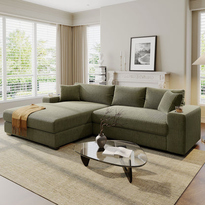 Modern Oversized 3-Seater Sectional Sofa with Cup Holders and USB Charging Ports, Thick Cushions for Living Room