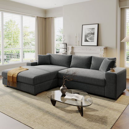 Modern Oversized 3-Seater Sectional Sofa with Cup Holders and USB Charging Ports, Thick Cushions for Living Room