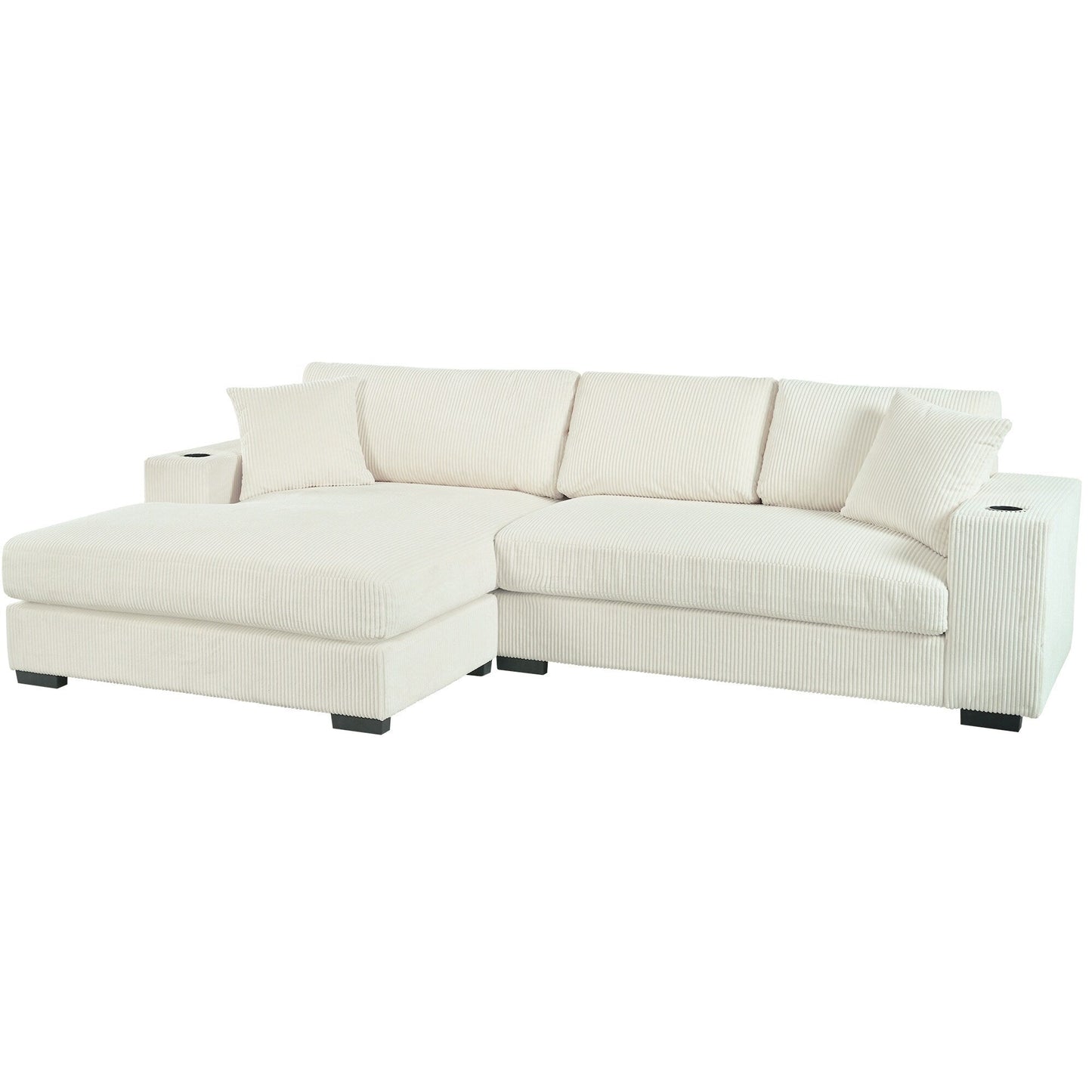 Modern Oversized 3-Seater Sectional Sofa with Cup Holders and USB Charging Ports, Thick Cushions for Living Room