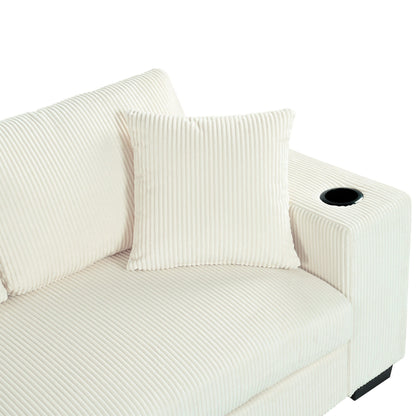 Modern Oversized 3-Seater Sectional Sofa with Cup Holders and USB Charging Ports, Thick Cushions for Living Room