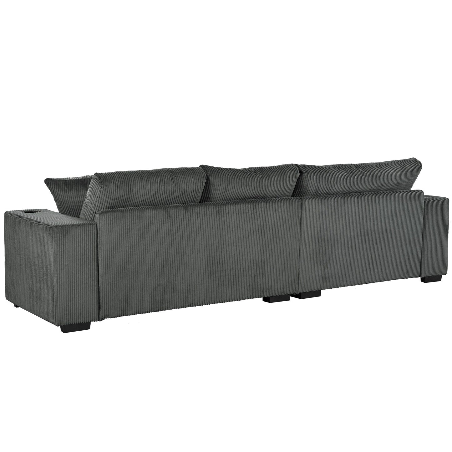 Modern Oversized 3-Seater Sectional Sofa with Cup Holders and USB Charging Ports, Thick Cushions for Living Room