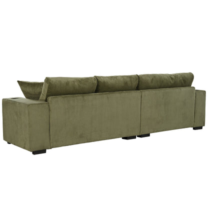 Modern Oversized 3-Seater Sectional Sofa with Cup Holders and USB Charging Ports, Thick Cushions for Living Room