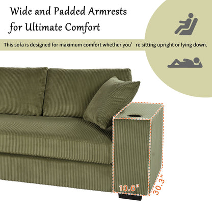 Modern Oversized 3-Seater Sectional Sofa with Cup Holders and USB Charging Ports, Thick Cushions for Living Room