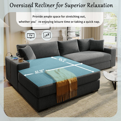 Modern Oversized 3-Seater Sectional Sofa with Cup Holders and USB Charging Ports, Thick Cushions for Living Room