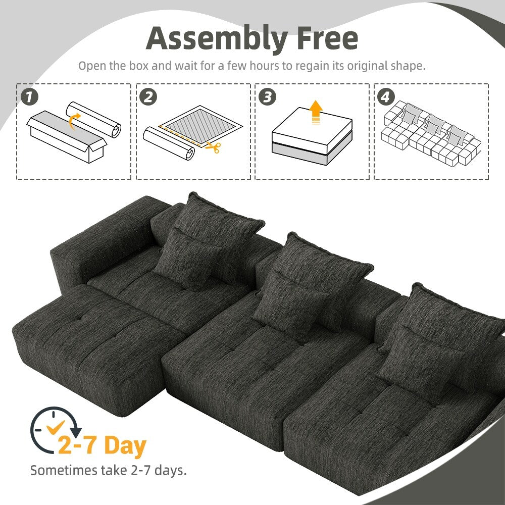 Modern Oversized Chenille Modular Sectional Sofa Tufted Sofa with 6 Pillows and Ottoman for Living Room