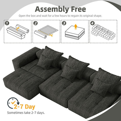 Modern Oversized Chenille Modular Sectional Sofa Tufted Sofa with 6 Pillows and Ottoman for Living Room