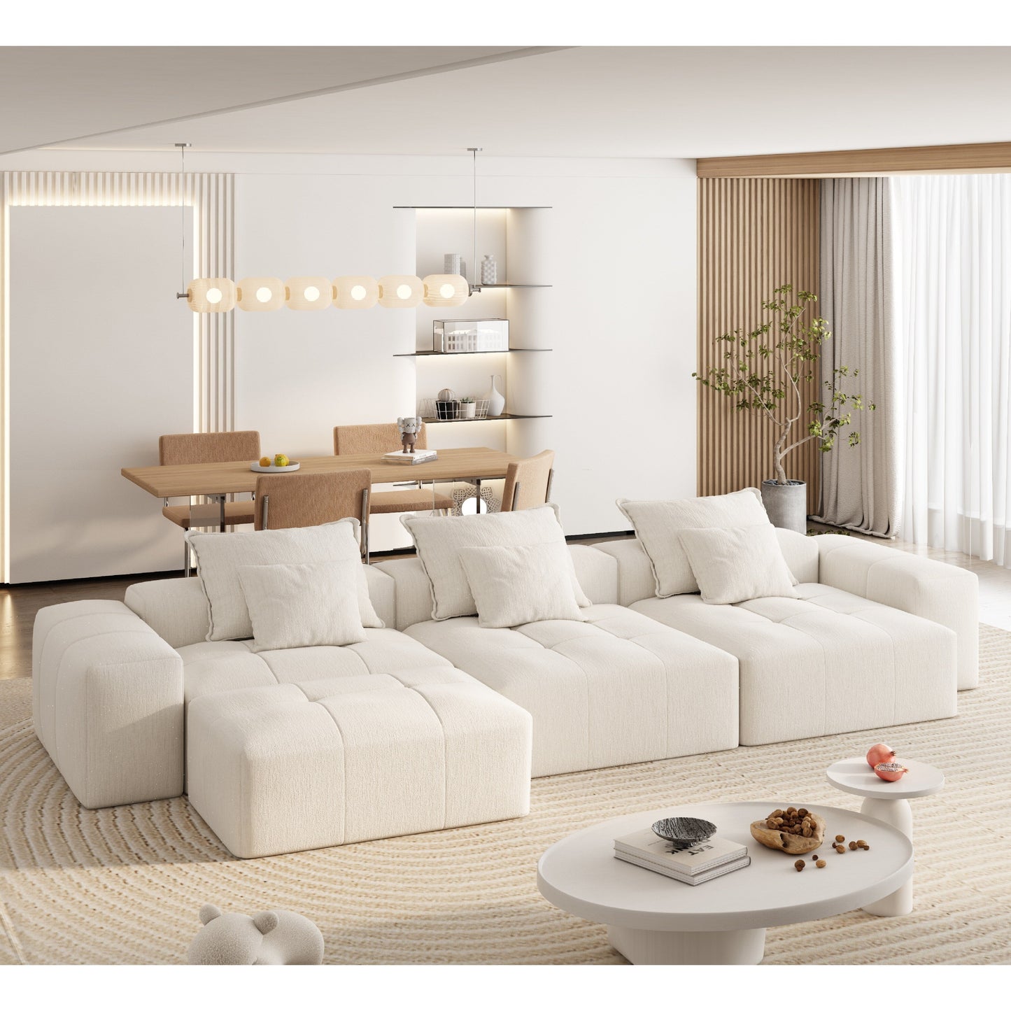 Modern Oversized Chenille Modular Sectional Sofa Tufted Sofa with 6 Pillows and Ottoman for Living Room