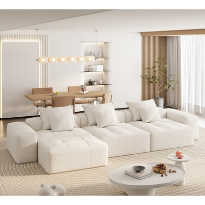 Modern Oversized Chenille Modular Sectional Sofa Tufted Sofa with 6 Pillows and Ottoman for Living Room