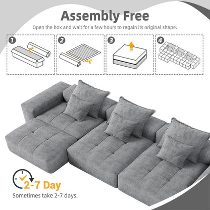 Modern Oversized Chenille Modular Sectional Sofa Tufted Sofa with 6 Pillows and Ottoman for Living Room