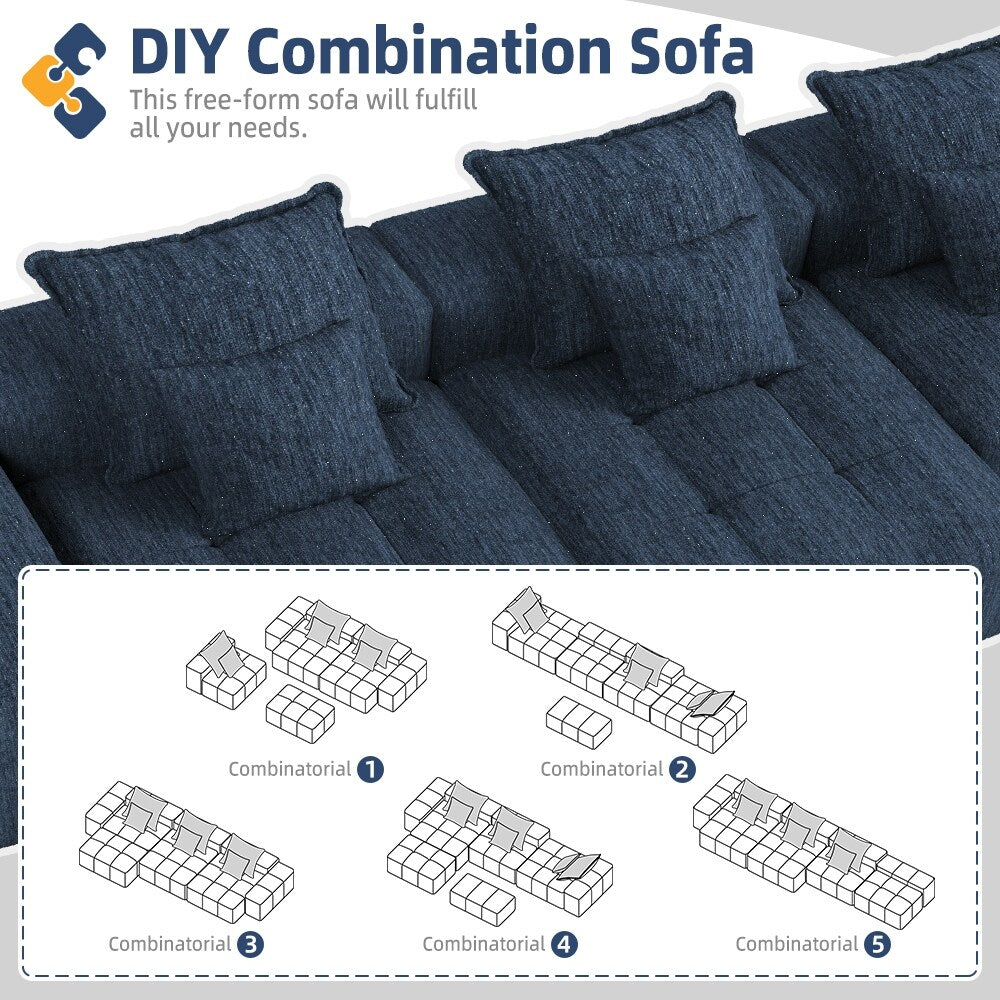 Modern Oversized Chenille Modular Sectional Sofa Tufted Sofa with 6 Pillows and Ottoman for Living Room