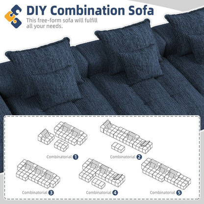 Modern Oversized Chenille Modular Sectional Sofa Tufted Sofa with 6 Pillows and Ottoman for Living Room
