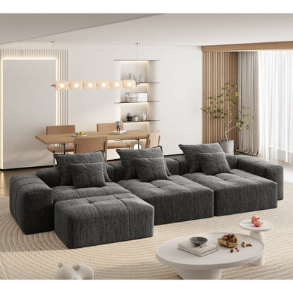 Modern Oversized Chenille Modular Sectional Sofa Tufted Sofa with 6 Pillows and Ottoman for Living Room